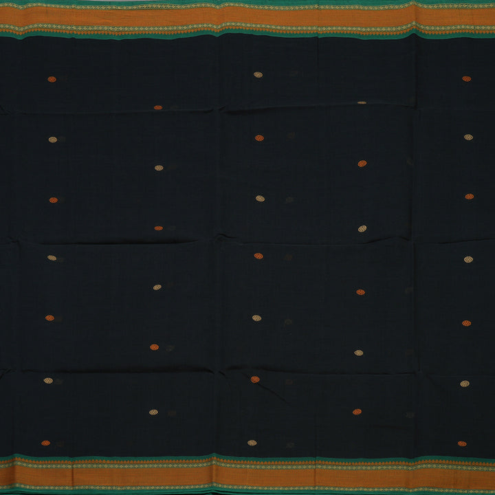 Hayagrivas Black Pure Cotton Saree with Green Border KBE1476J13-1