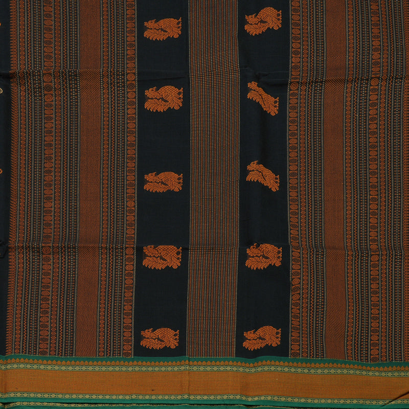 Hayagrivas Black Pure Cotton Saree with Green Border KBE1476J13-1