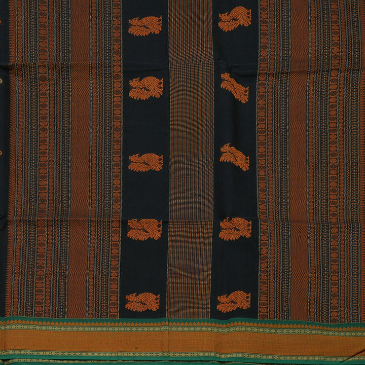 Hayagrivas Black Pure Cotton Saree with Green Border KBE1476J13-1