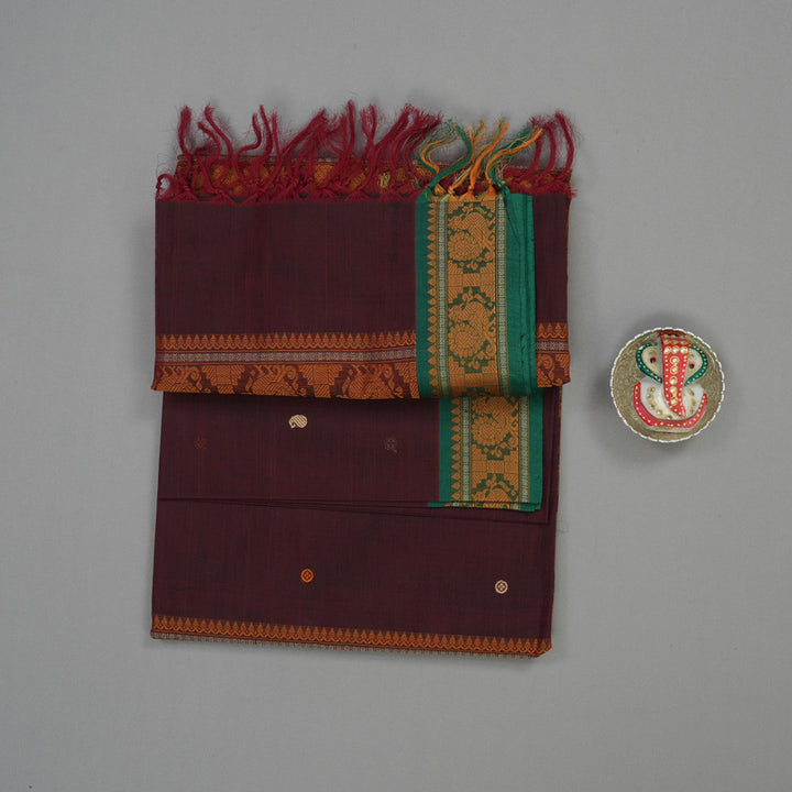 Hayagrivas Wine Maroon Pure Cotton Saree with Green Border KBE1476J16-1