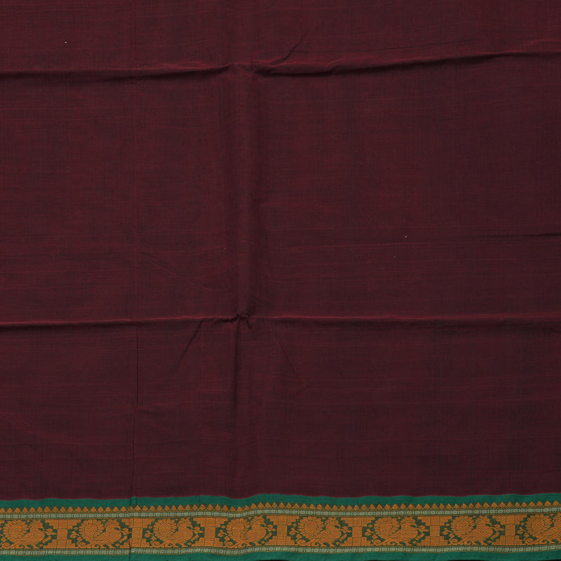 Hayagrivas Wine Maroon Pure Cotton Saree with Green Border KBE1476J16-1