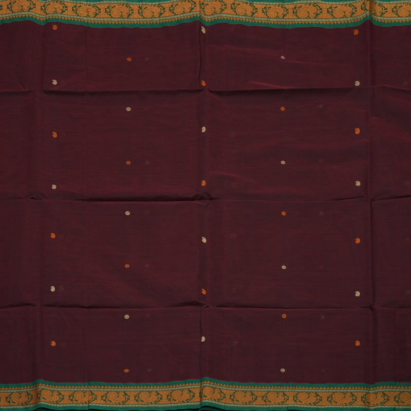 Hayagrivas Wine Maroon Pure Cotton Saree with Green Border KBE1476J16-1