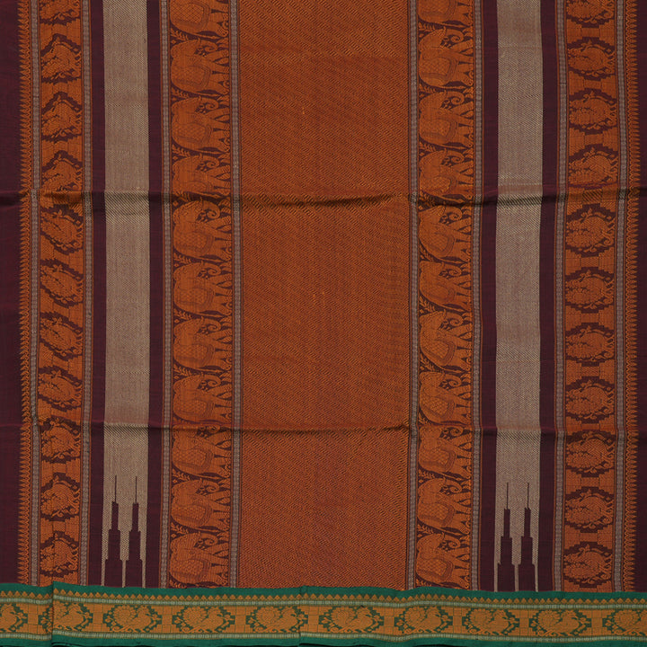 Hayagrivas Wine Maroon Pure Cotton Saree with Green Border KBE1476J16-1