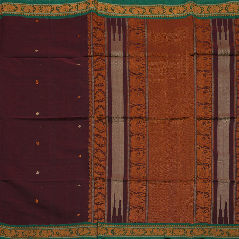 Hayagrivas Wine Maroon Pure Cotton Saree with Green Border KBE1476J16-1