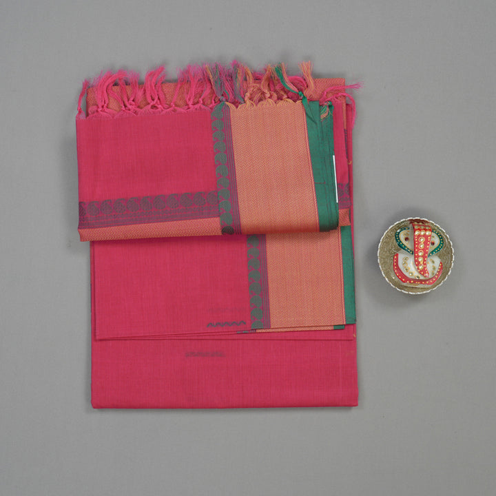 Hayagrivas Pink Pure Cotton Saree with Pink with Green Edging Border KBE1476J2-3