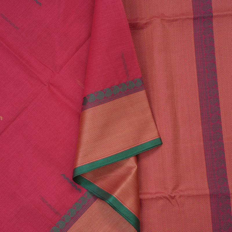 Hayagrivas Pink Pure Cotton Saree with Pink with Green Edging Border KBE1476J2-3