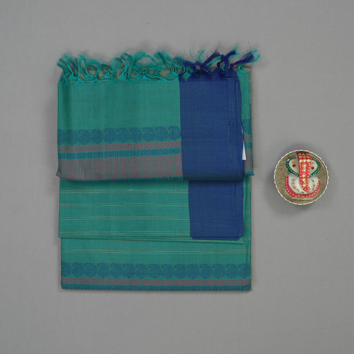 Hayagrivas Rama Green Pure Cotton Saree with Blue Border KBE1476J8-2