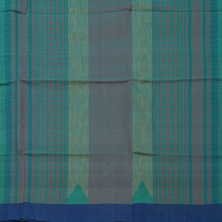 Hayagrivas Rama Green Pure Cotton Saree with Blue Border KBE1476J8-2