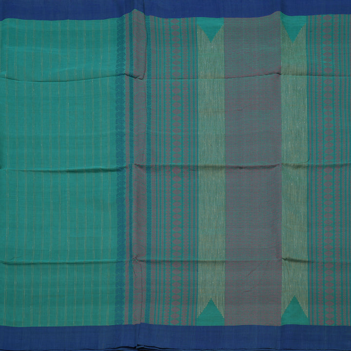 Hayagrivas Rama Green Pure Cotton Saree with Blue Border KBE1476J8-2