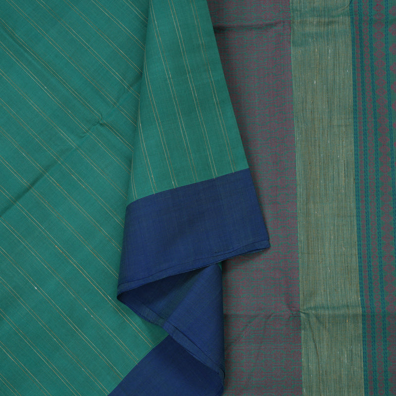 Hayagrivas Rama Green Pure Cotton Saree with Blue Border KBE1476J8-2