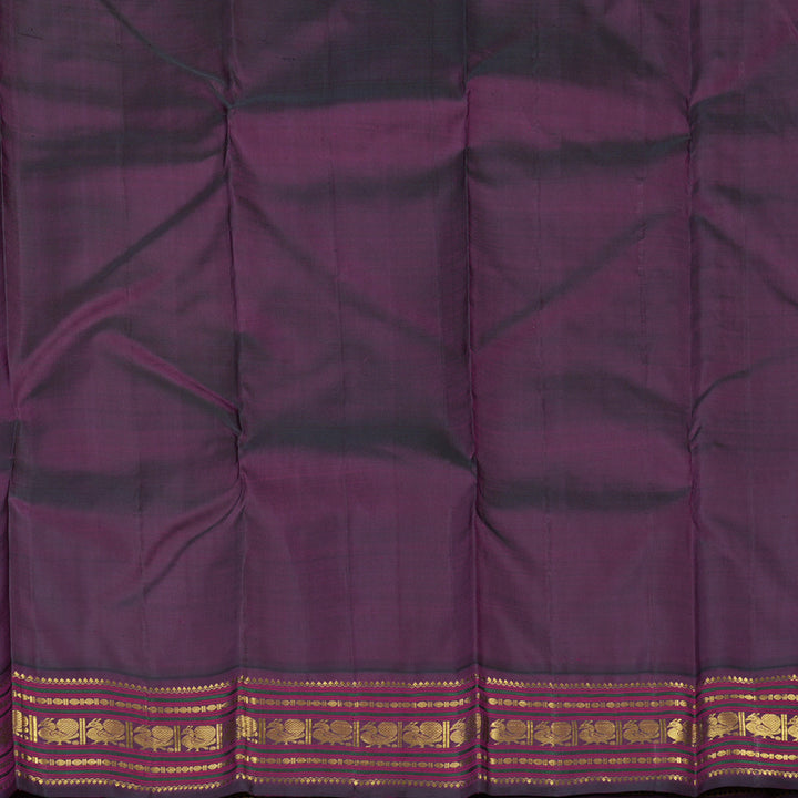 Hayagrivas Handloom Yellow Kanjivaram Silk Saree with Wine Purple Border KBE1478J1-1