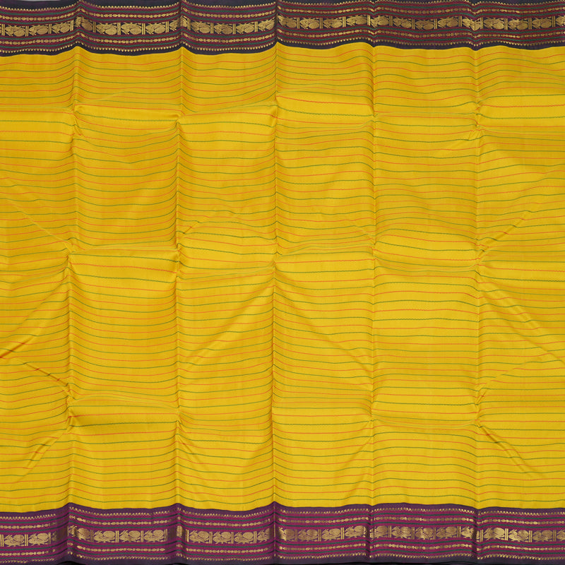 Hayagrivas Handloom Yellow Kanjivaram Silk Saree with Wine Purple Border KBE1478J1-1