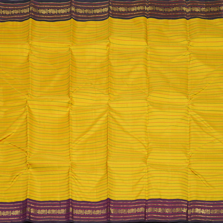 Hayagrivas Handloom Yellow Kanjivaram Silk Saree with Wine Purple Border KBE1478J1-1