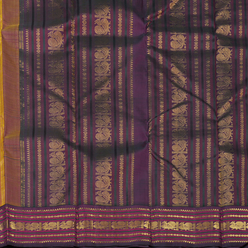 Hayagrivas Handloom Yellow Kanjivaram Silk Saree with Wine Purple Border KBE1478J1-1