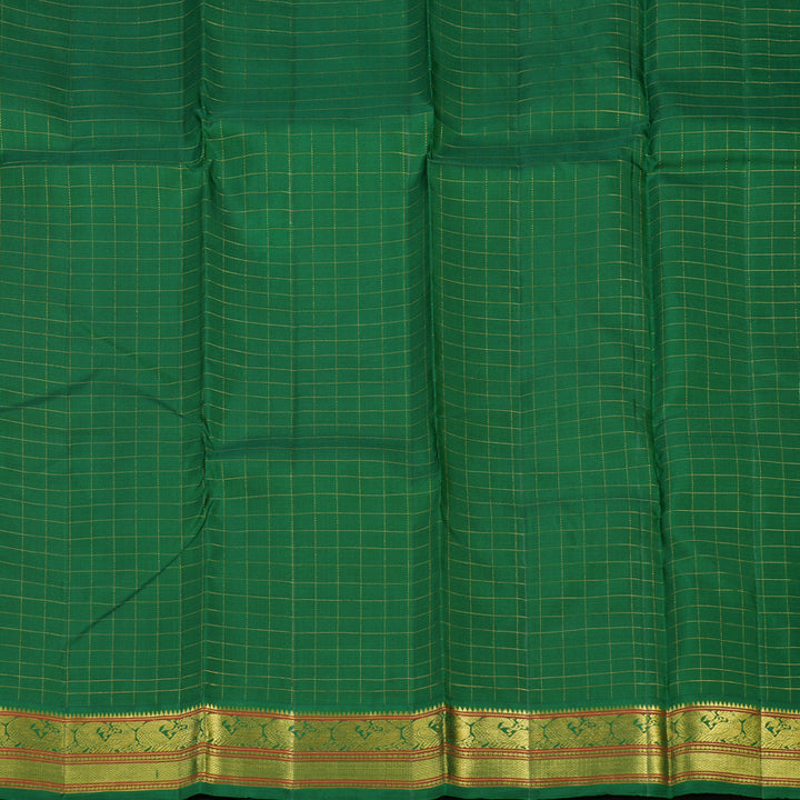 Hayagrivas Handloom Orangish Pink Kanjivaram Silk Saree with Dark Green border KBE1478J6-1