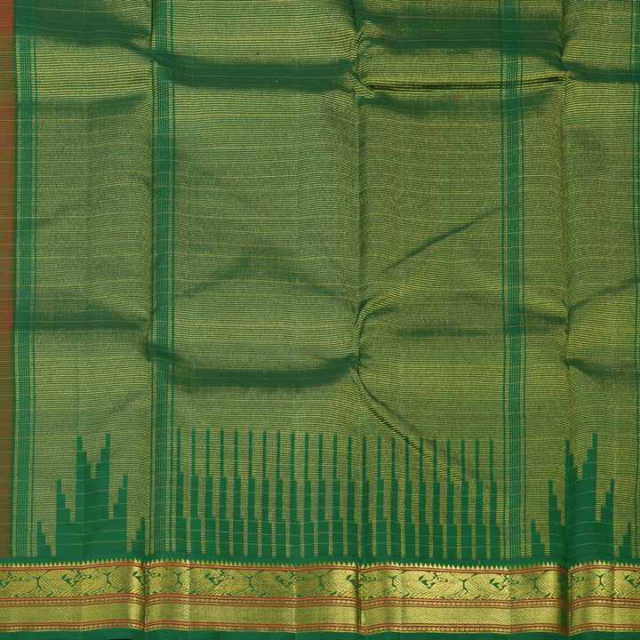 Hayagrivas Handloom Orangish Pink Kanjivaram Silk Saree with Dark Green border KBE1478J6-1