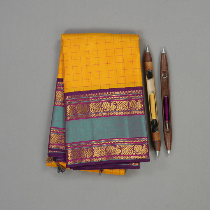 Hayagrivas Handloom Kanjivaram Silk Saree in Stunning Mustard Yellow KBE147D5-2