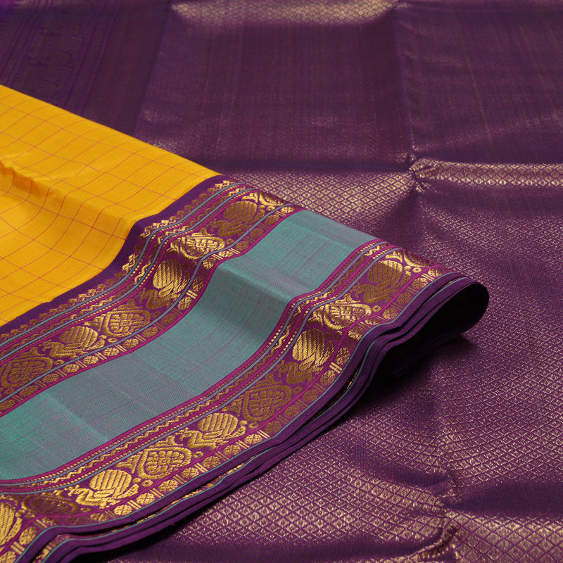Hayagrivas Handloom Kanjivaram Silk Saree in Stunning Mustard Yellow KBE147D5-2