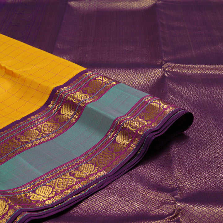 Hayagrivas Handloom Kanjivaram Silk Saree in Stunning Mustard Yellow KBE147D5-2