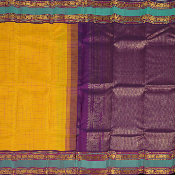 Hayagrivas Handloom Kanjivaram Silk Saree in Stunning Mustard Yellow KBE147D5-2