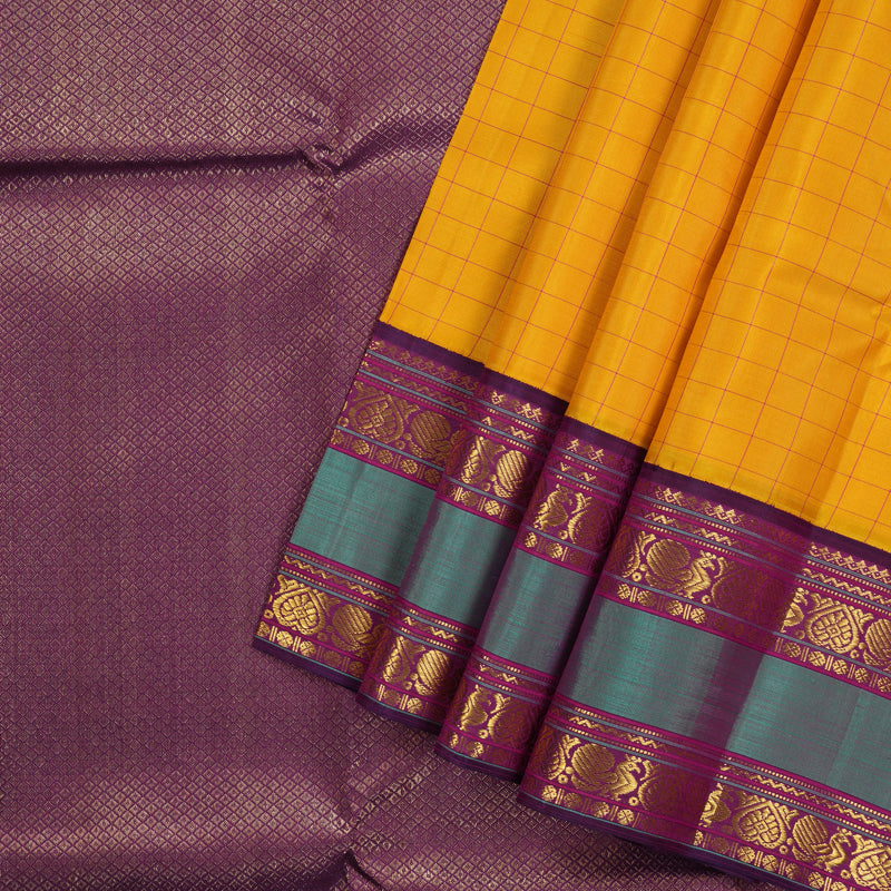 Hayagrivas Handloom Kanjivaram Silk Saree in Stunning Mustard Yellow KBE147D5-2