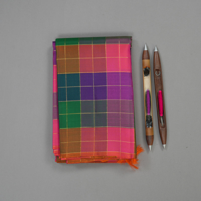 Hayagrivas Handloom Multicolour Checks Kanjivaram Silk Saree KBE1480J1-1