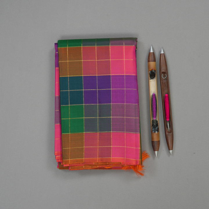 Hayagrivas Handloom Multicolour Checks Kanjivaram Silk Saree KBE1480J1-1