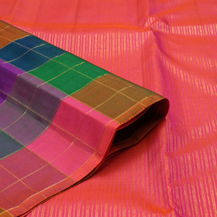 Hayagrivas Handloom Multicolour Checks Kanjivaram Silk Saree KBE1480J1-1