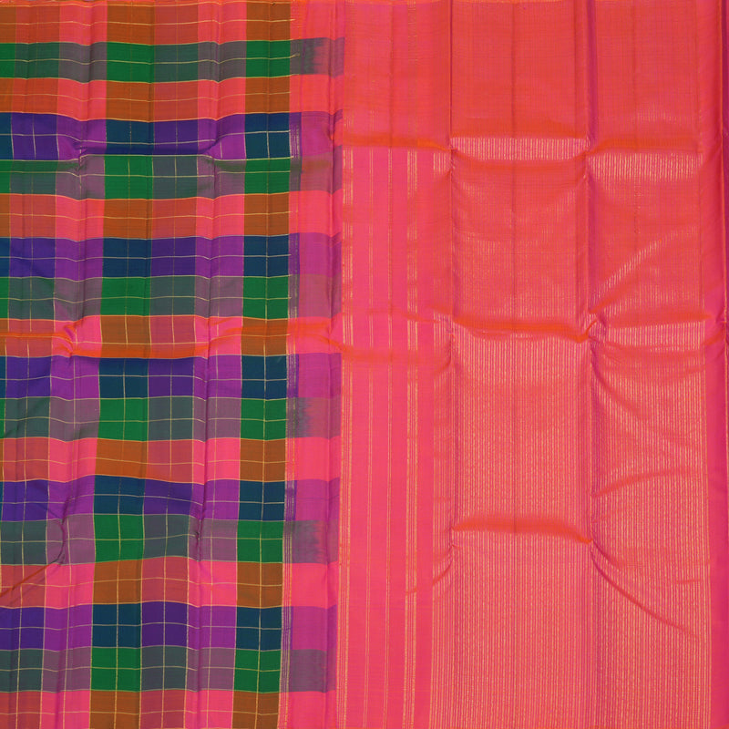 Hayagrivas Handloom Multicolour Checks Kanjivaram Silk Saree KBE1480J1-1