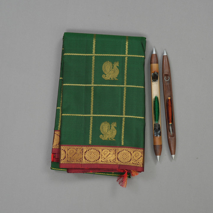 Hayagrivas Handloom Bottle Green Kanjivaram Silk Saree with Wine Maroon Border KBE1480J8-1
