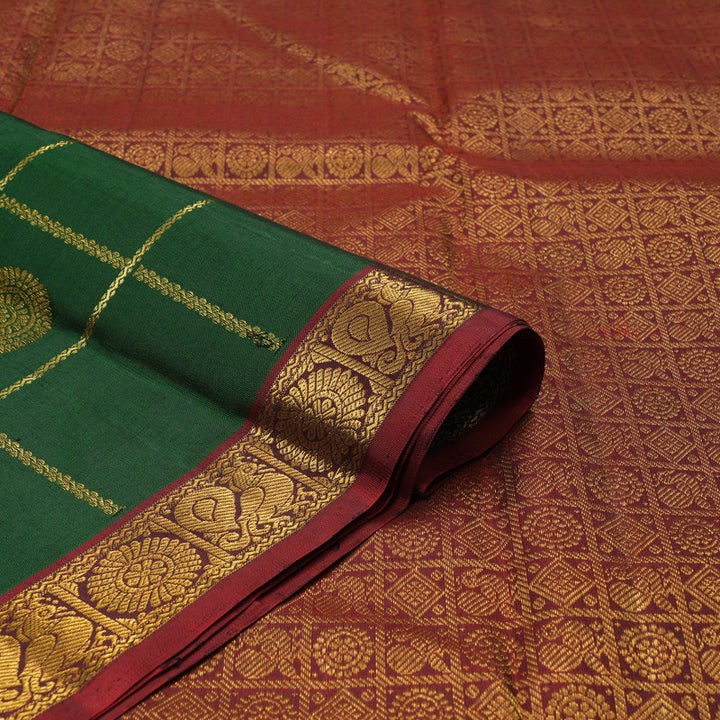 Hayagrivas Handloom Bottle Green Kanjivaram Silk Saree with Wine Maroon Border KBE1480J8-1