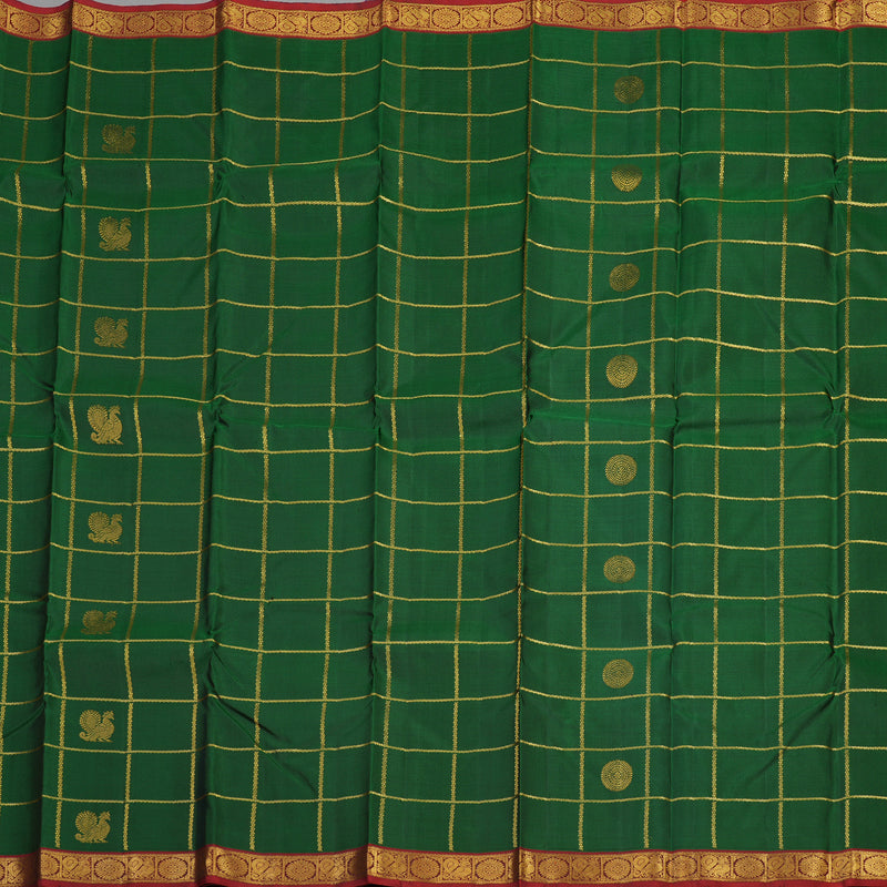 Hayagrivas Handloom Bottle Green Kanjivaram Silk Saree with Wine Maroon Border KBE1480J8-1