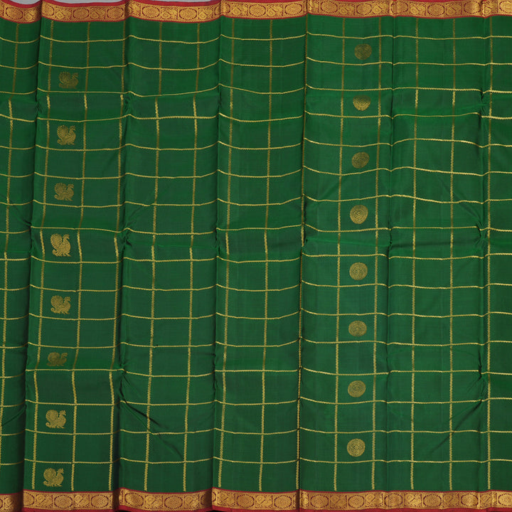 Hayagrivas Handloom Bottle Green Kanjivaram Silk Saree with Wine Maroon Border KBE1480J8-1