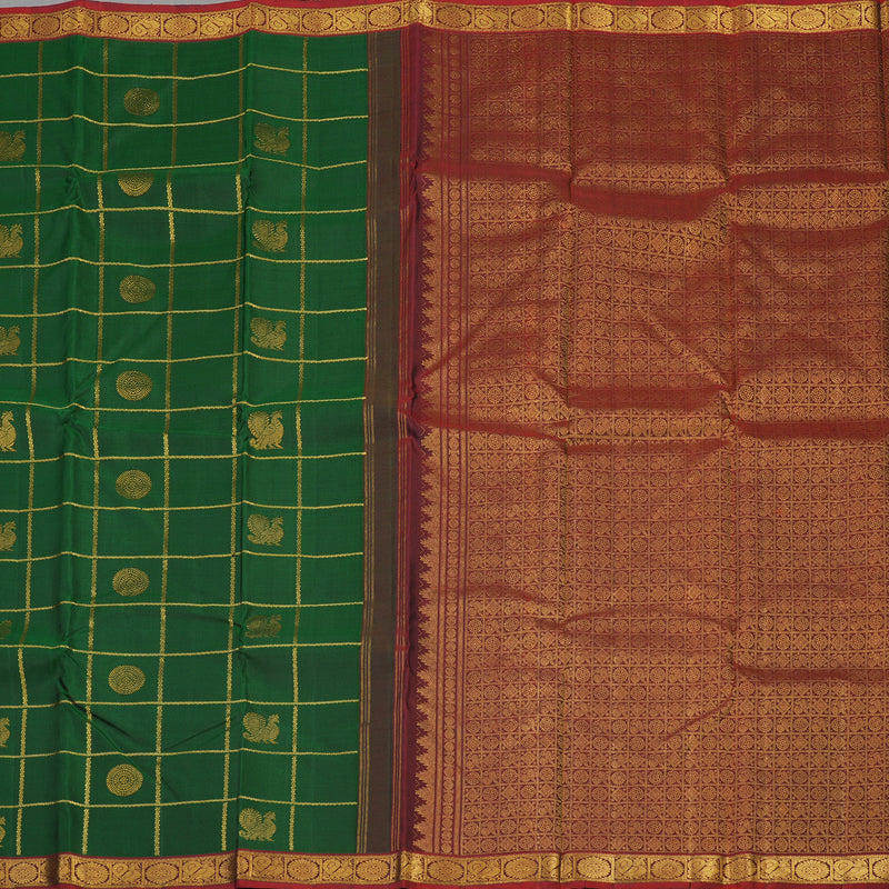 Hayagrivas Handloom Bottle Green Kanjivaram Silk Saree with Wine Maroon Border KBE1480J8-1