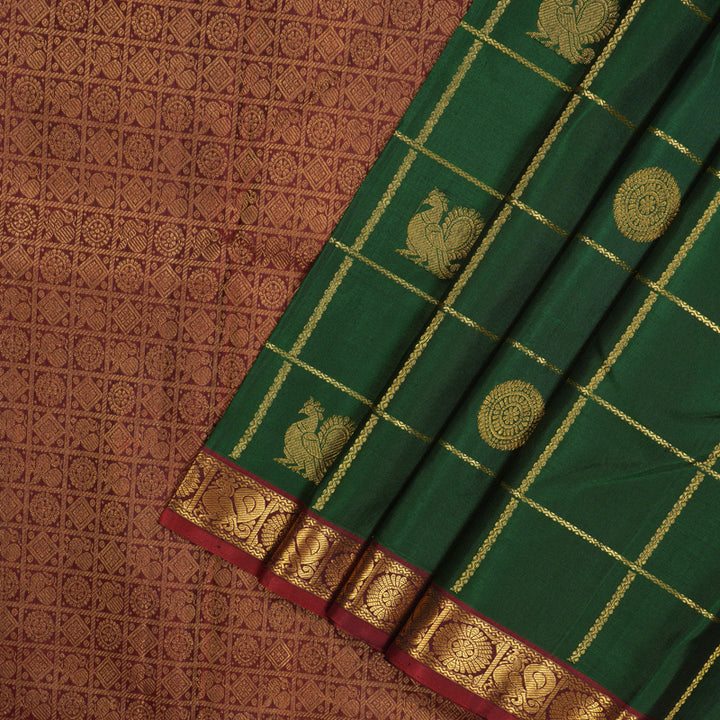 Hayagrivas Handloom Bottle Green Kanjivaram Silk Saree with Wine Maroon Border KBE1480J8-1