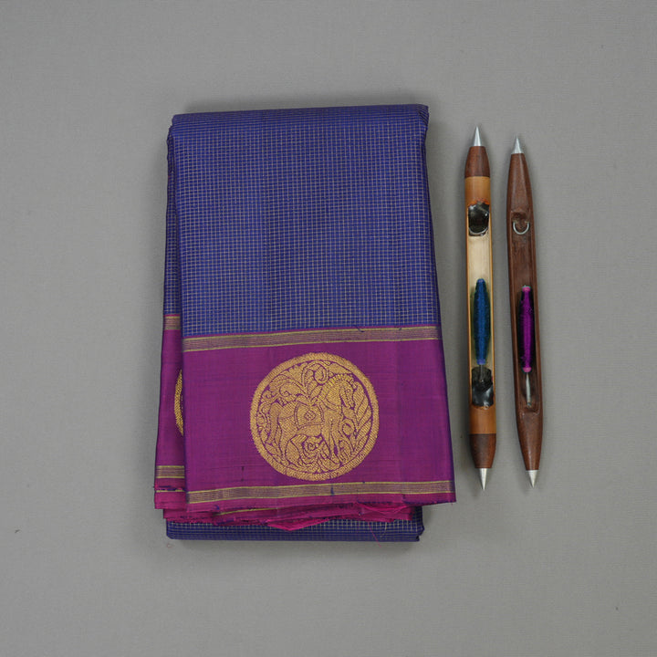Hayagrivas Handloom Midnight Blue Kanjivaram Silk Saree with Wine Purple Border KBE1482J1-1