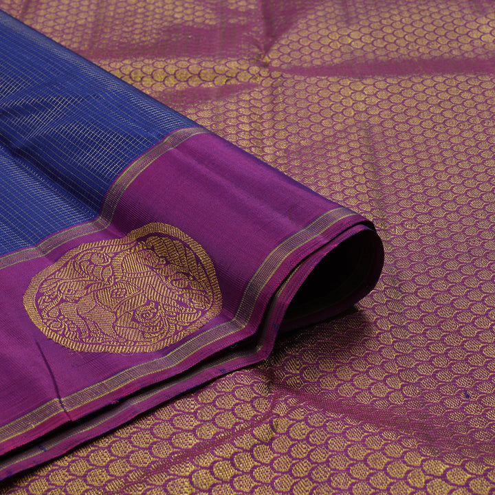 Hayagrivas Handloom Midnight Blue Kanjivaram Silk Saree with Wine Purple Border KBE1482J1-1