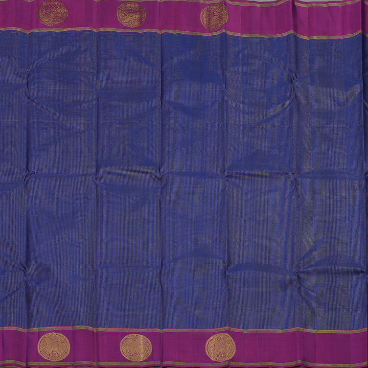 Hayagrivas Handloom Midnight Blue Kanjivaram Silk Saree with Wine Purple Border KBE1482J1-1