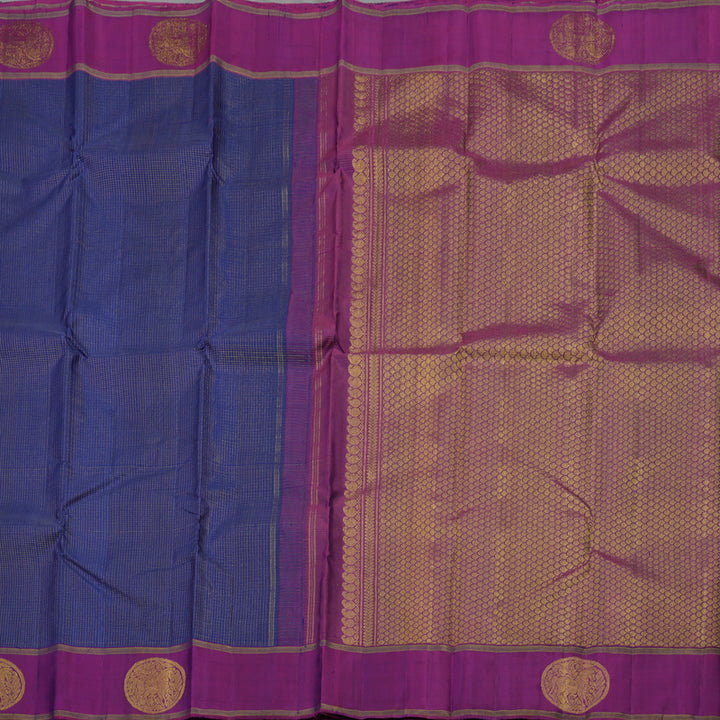 Hayagrivas Handloom Midnight Blue Kanjivaram Silk Saree with Wine Purple Border KBE1482J1-1