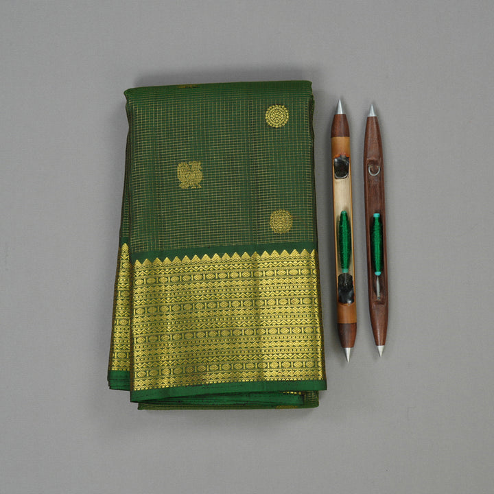 Hayagrivas Handloom Dark Green Kanjivaram Silk Saree KBE1482J10-2