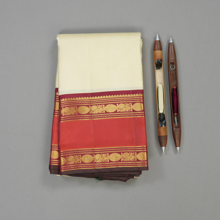 Hayagrivas Handloom Pale Yellow Kanjivaram Silk Saree with Rust Orange Border KBE1482J13-1
