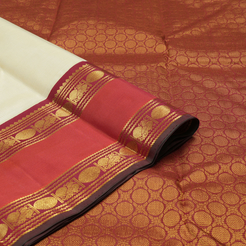 Hayagrivas Handloom Pale Yellow Kanjivaram Silk Saree with Rust Orange Border KBE1482J13-1