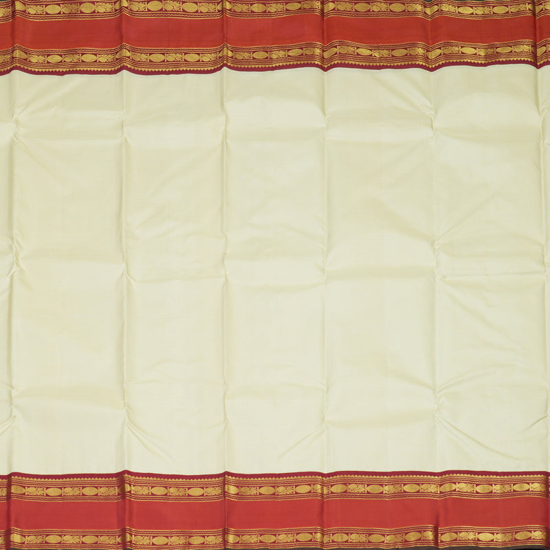 Hayagrivas Handloom Pale Yellow Kanjivaram Silk Saree with Rust Orange Border KBE1482J13-1