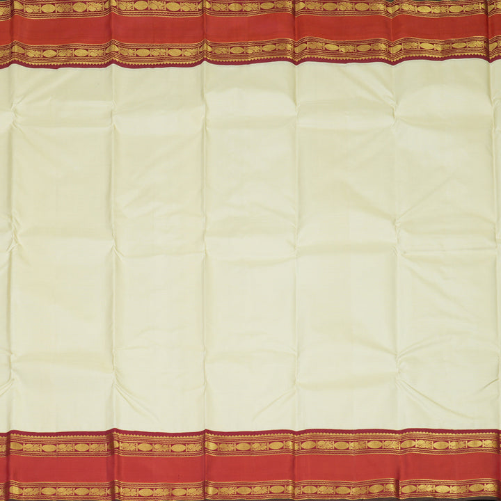Hayagrivas Handloom Pale Yellow Kanjivaram Silk Saree with Rust Orange Border KBE1482J13-1