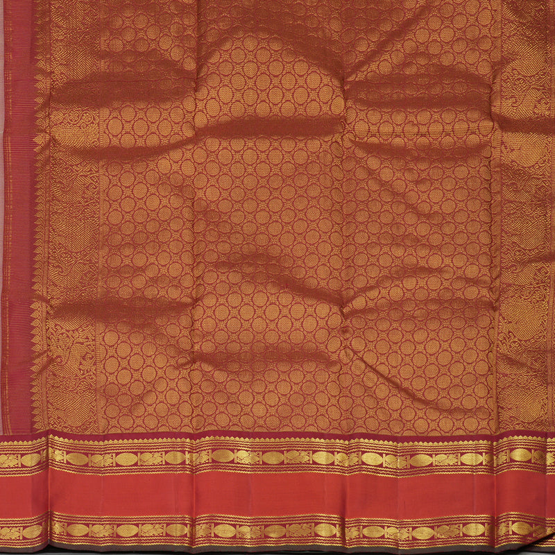 Hayagrivas Handloom Pale Yellow Kanjivaram Silk Saree with Rust Orange Border KBE1482J13-1