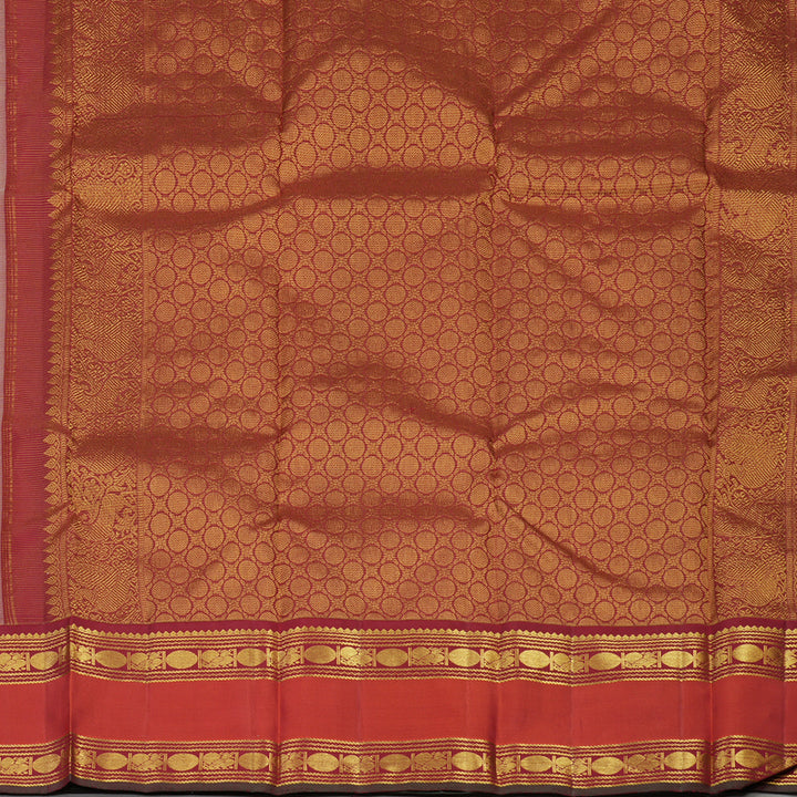 Hayagrivas Handloom Pale Yellow Kanjivaram Silk Saree with Rust Orange Border KBE1482J13-1