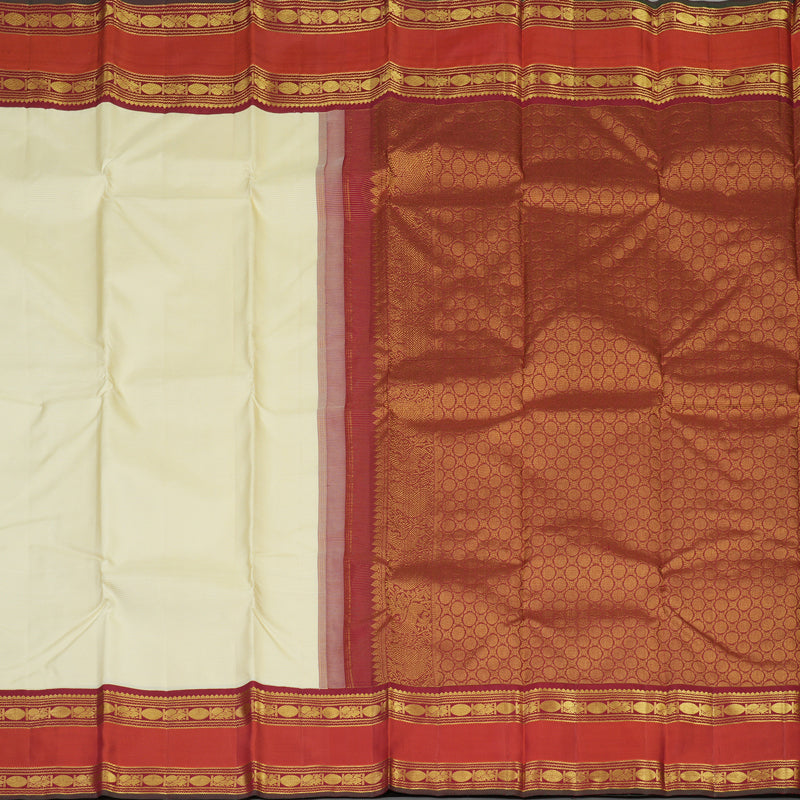 Hayagrivas Handloom Pale Yellow Kanjivaram Silk Saree with Rust Orange Border KBE1482J13-1