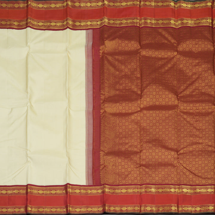 Hayagrivas Handloom Pale Yellow Kanjivaram Silk Saree with Rust Orange Border KBE1482J13-1