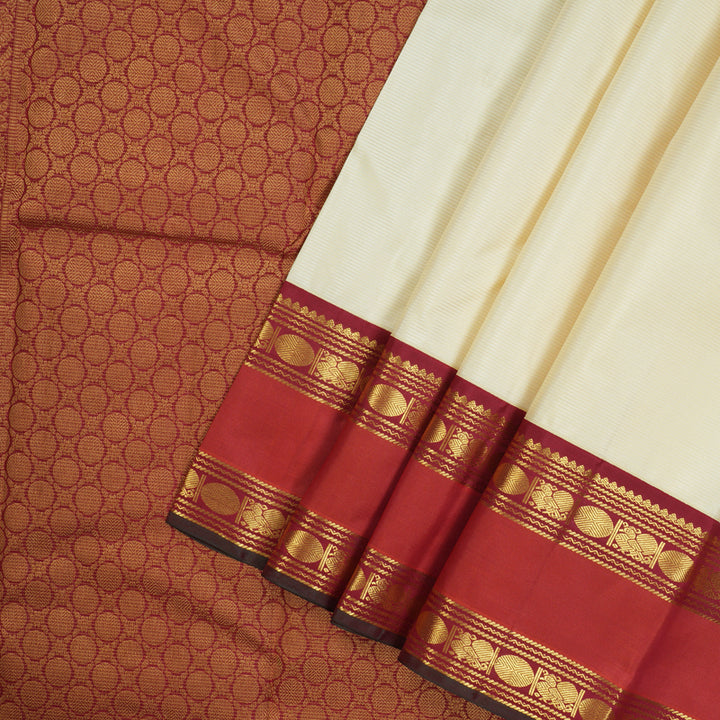 Hayagrivas Handloom Pale Yellow Kanjivaram Silk Saree with Rust Orange Border KBE1482J13-1
