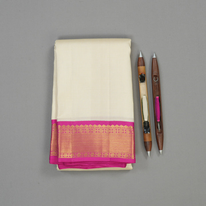 Hayagrivas Handloom Half White Kanjivaram Silk Saree with Rani Pink border KBE1482J2-1